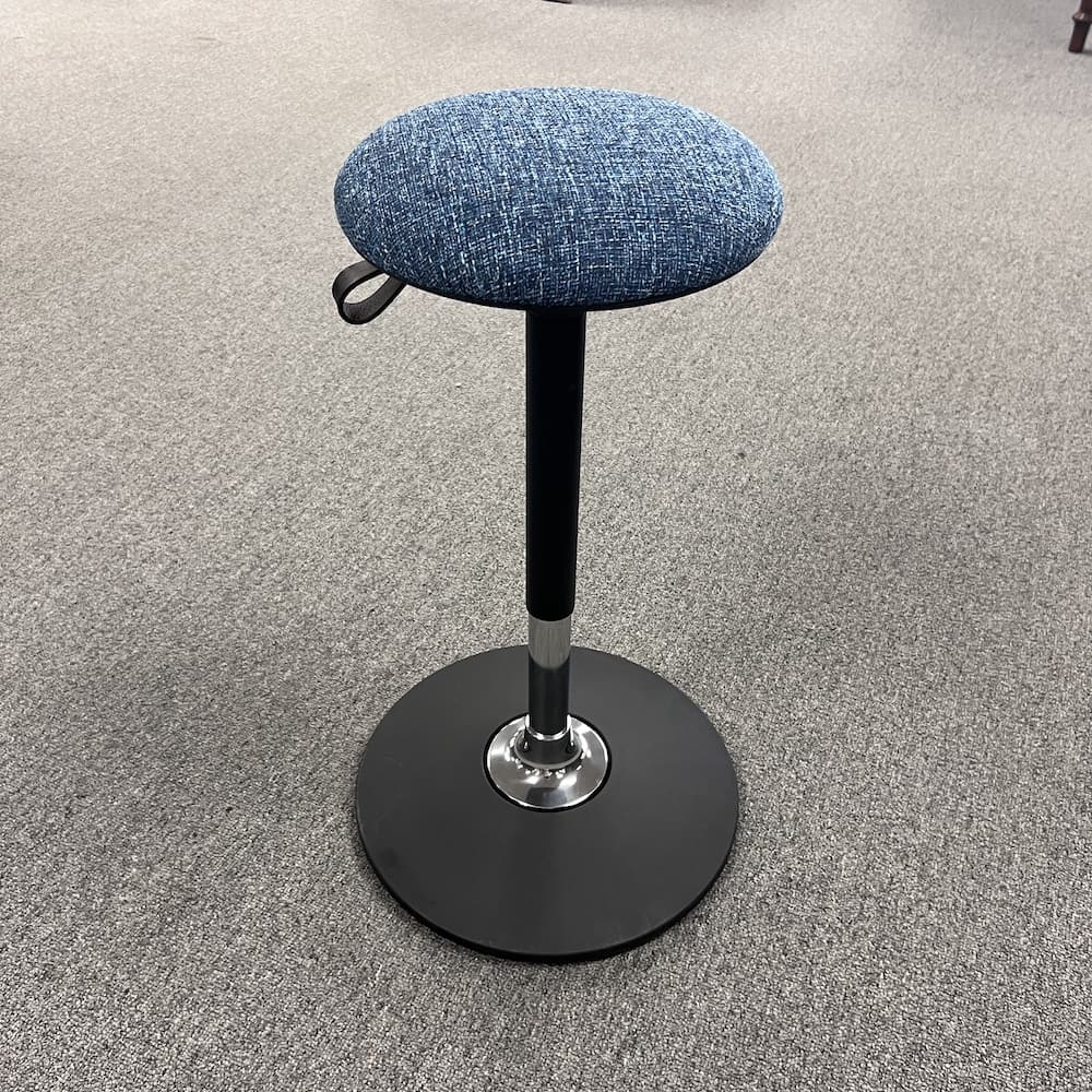 blue upholstered active stool, office seating, weitz national business furniture, used office furniture