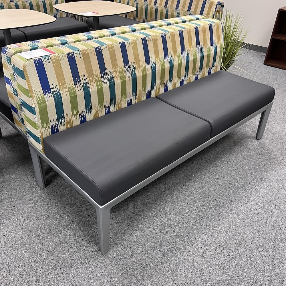 teal, beige, green and grey upholstered bench, steelcase health benching system, commercial seating, used office furniture