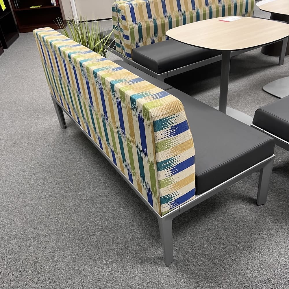 teal, beige, green and grey upholstered bench, steelcase health benching system, commercial seating, used office furniture