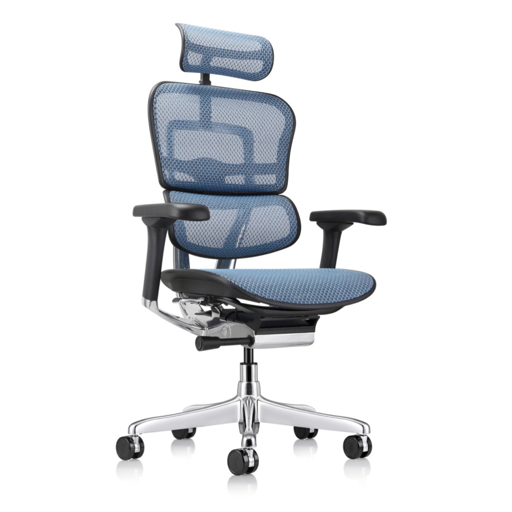 ME7ERG-GEN2 ergohuman, eurotech task chair, ergonomic, office chair, new office furniture, blue full mesh with headrest, san Antonio Texas