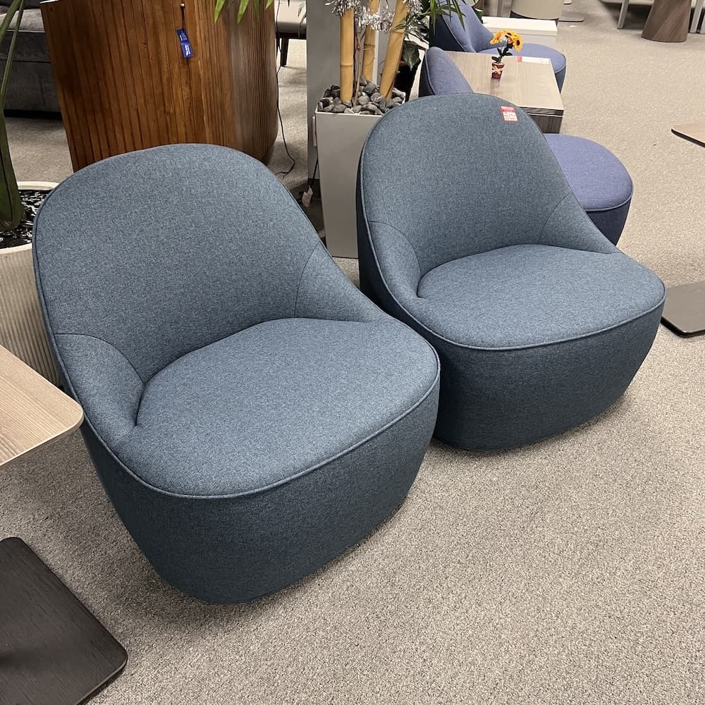 blue upholstered chair, mitt style, modern, Fursys, used office furniture, lounge seating