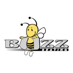 buzz seating logo, yellow bee in the grey words "buzz"