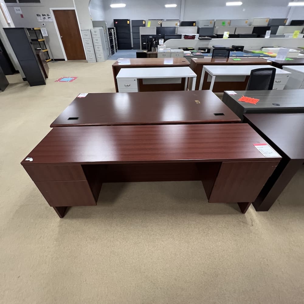 cherry laminate desk credenza with 2 hanging box/files, lacasse brand commercial used office furniture
