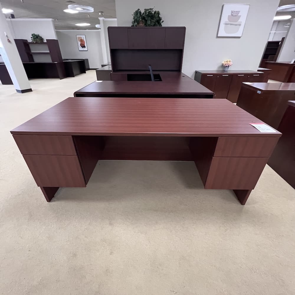 cherry laminate desk with 2 hanging box/files, lacasse brand commercial used office furniture