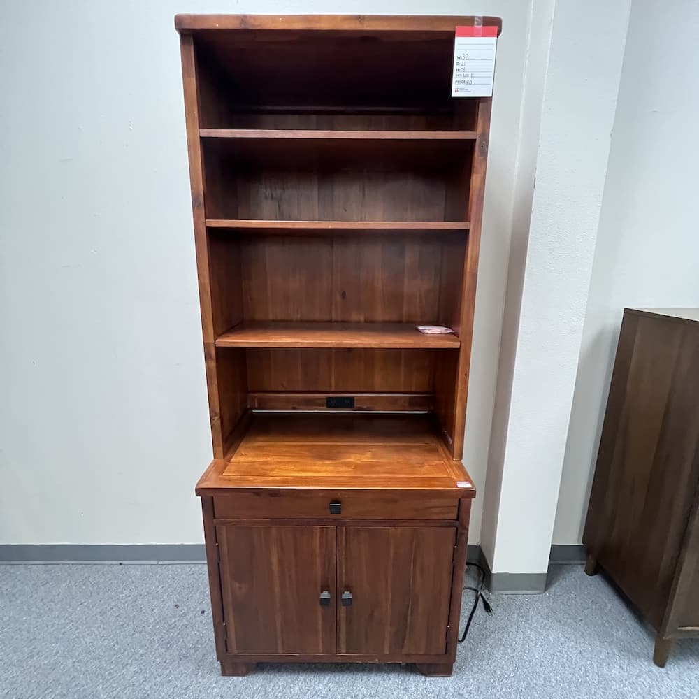 cherry veneer storage cabinet with hutch, keyboard drawer, two door storage cabinet, used office furntiure