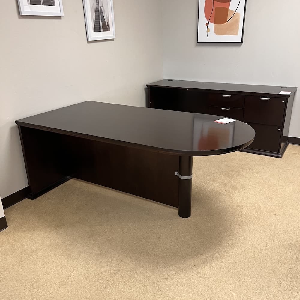 espresso veneer desk credenza, combo multi file, storage cabinet, used office furniture