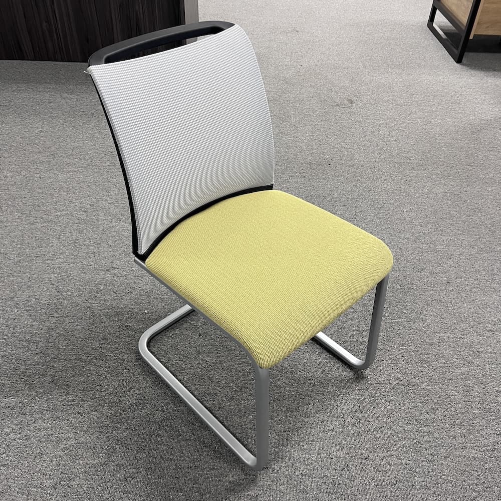 green steelcase reply guest chair, grey mesh back, used office furniture