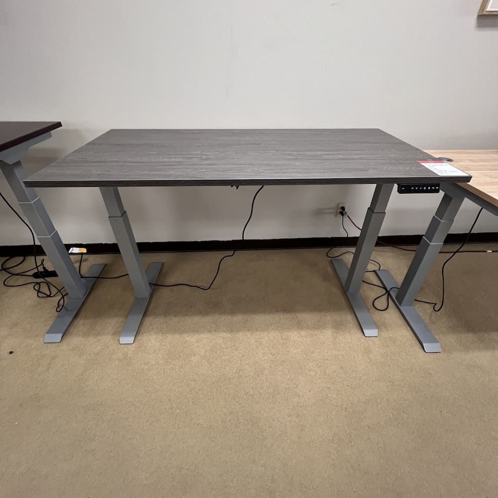 grey laminate amq height adjustable desk with programmable base, used office furniture, steelcase, 60x30