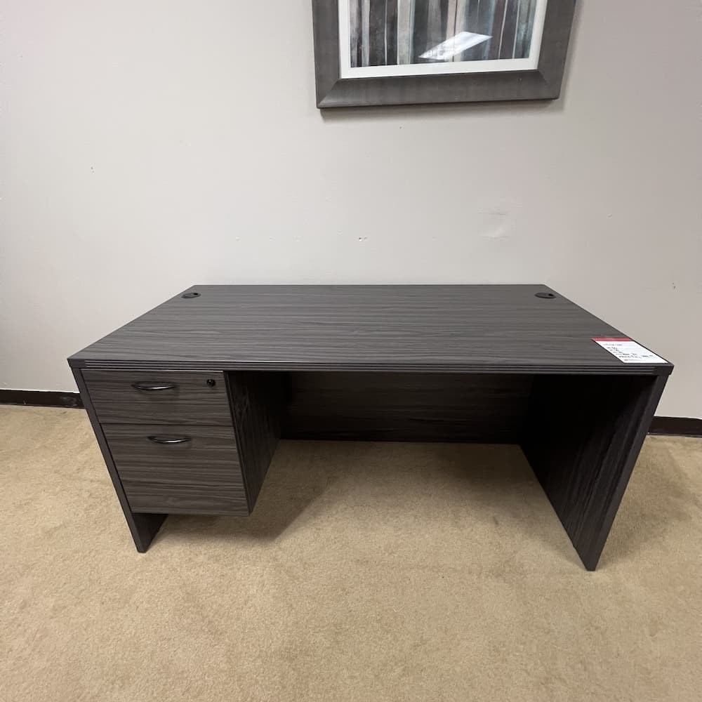 dark grey laminate desk 60" x 30" with single hanging box/file, used office furniture