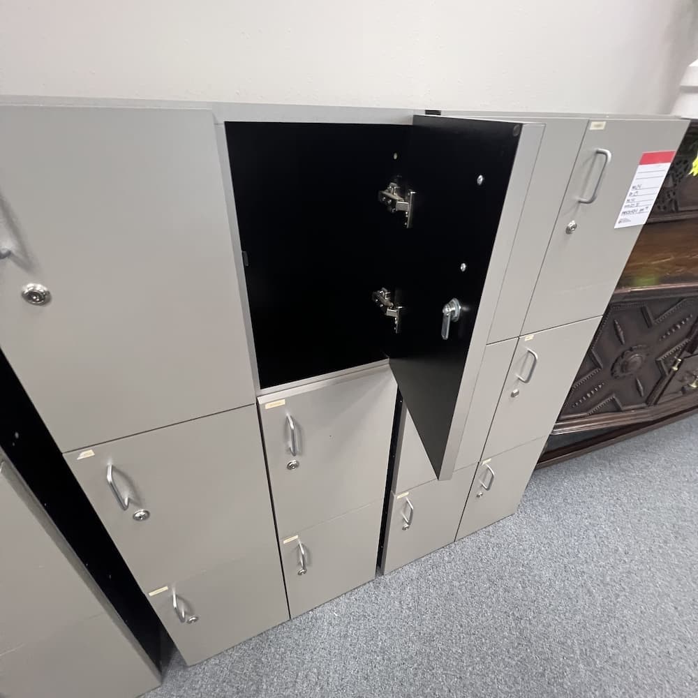light grey laminate locker cubbies, used office furniture, 2 x 3