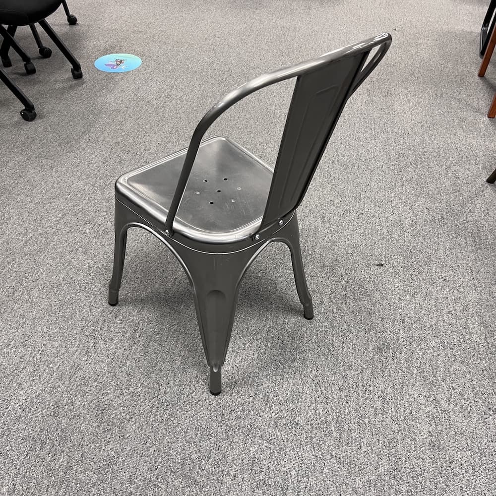 tolix chair, grey metal dining chairs, stacking, stackable cafe restaurant, used furniture