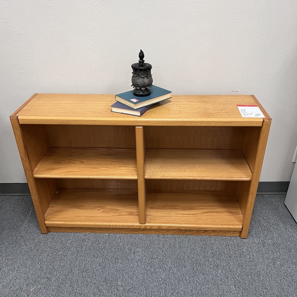 honey veneer wood low bookcase, used furniture, office, storage solutions