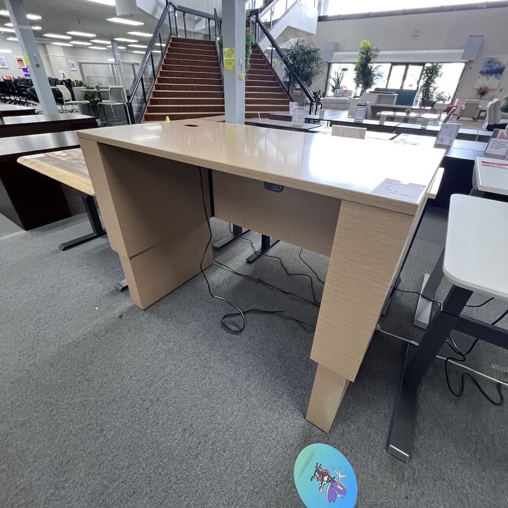 national Kimball furniture Tessera height adjustable electric standing desk 60x30, used office furniture, maple laminate