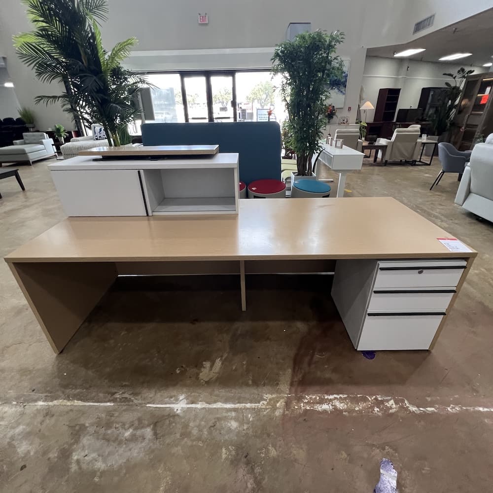 reception desk, maple and white laminate with box box file storage, used office furniture