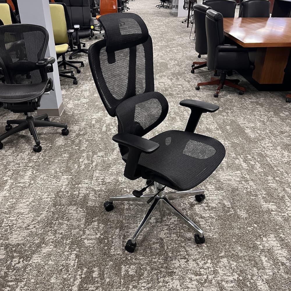 new black mesh mars chair with head rest, office task chair, ergonomic, adjustable