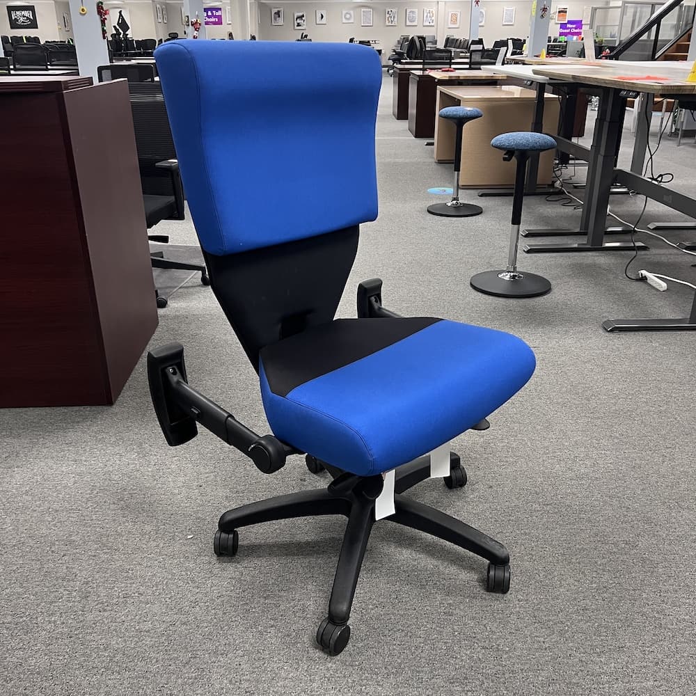 buzz seating law enforcement office chair, shield chair, ergonomic, blue nylon, flip back arms, new office furniture