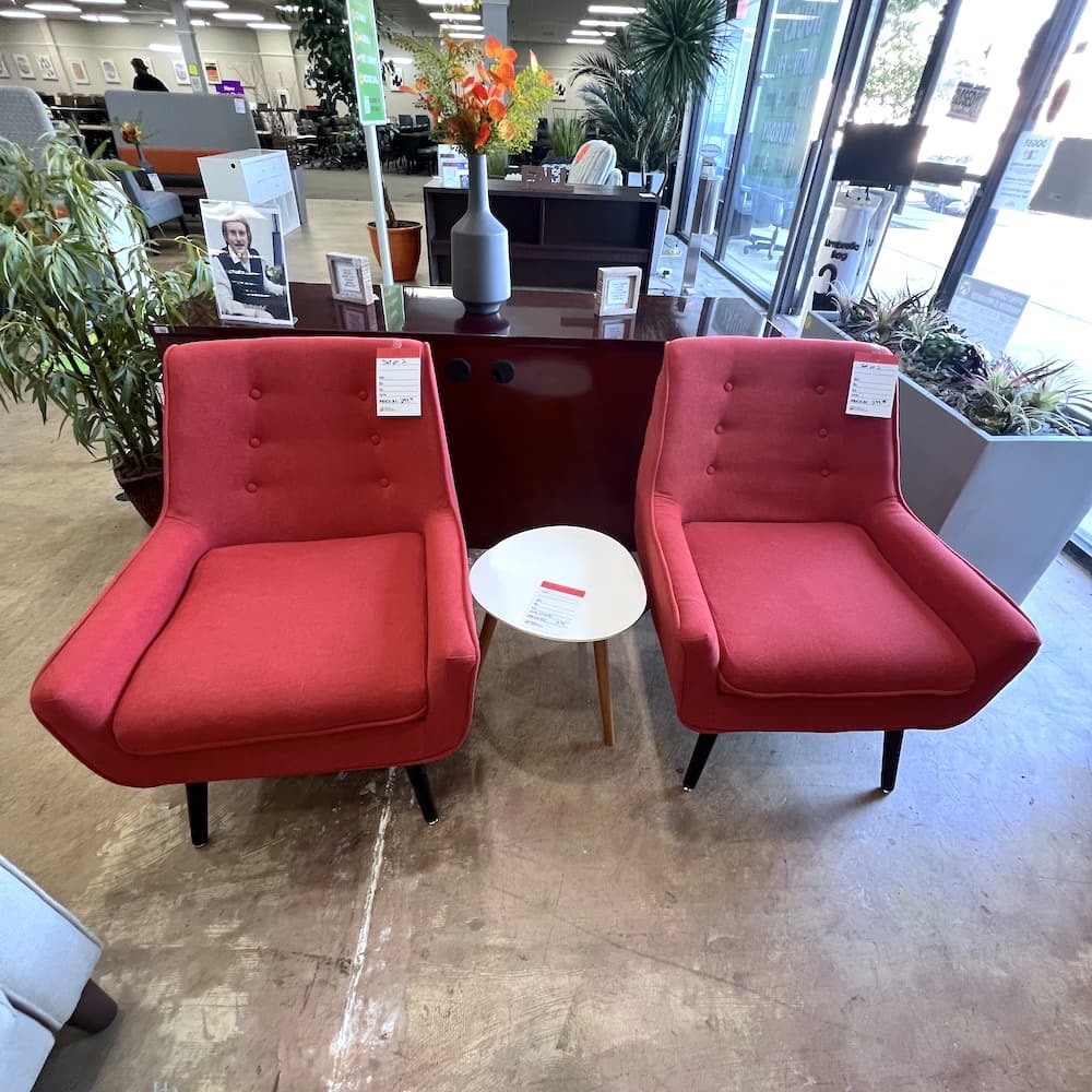 mcm style red upholstered lounge chairs, set of 2, used office furniture, used home furniture