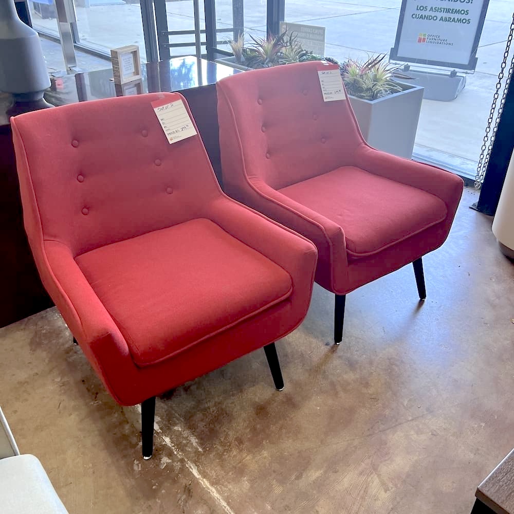 mcm style red upholstered lounge chairs, set of 2, used office furniture, used home furniture