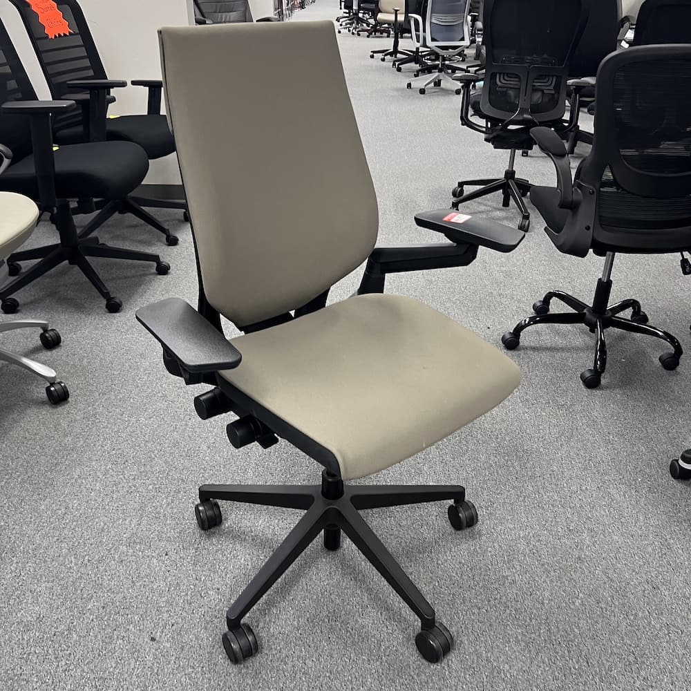 tan upholstered steelcase gesture executive task chair, ergonomic, used office furniture, san antonio