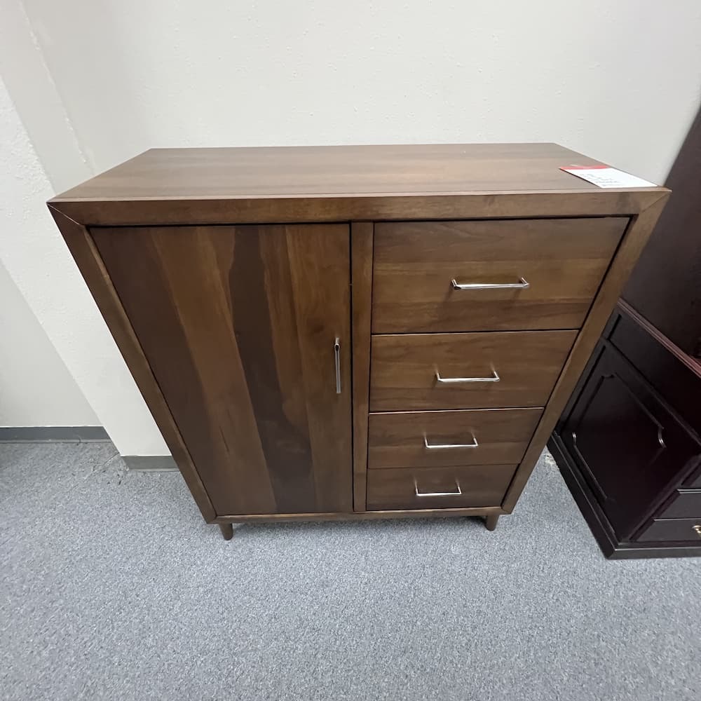 walnut 4 drawer malibu dresser with storage cabinet door, mid century modern style, home furniture