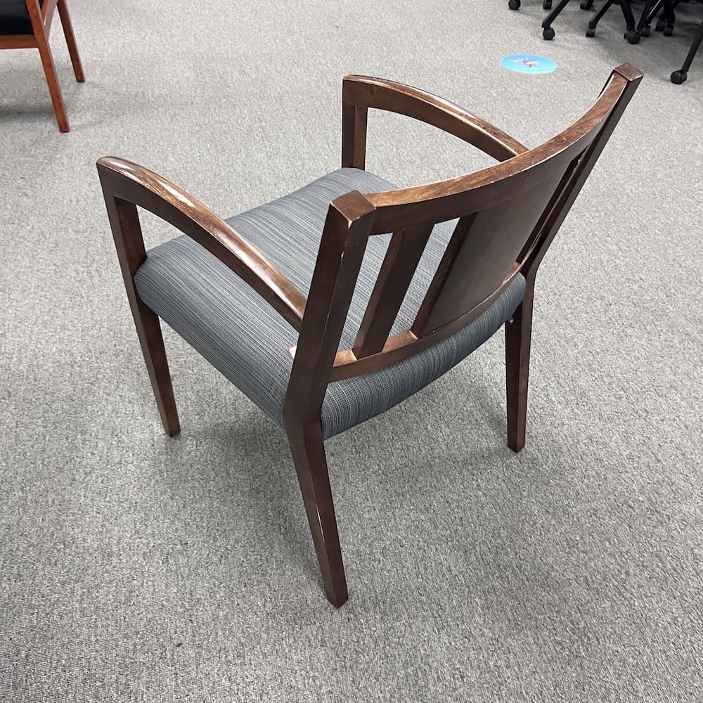 walnut veneer arms and base, glue grey upholstered, guest chair, used office furniture, hon brand