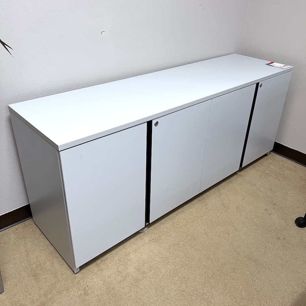 white laminate metal steelcase credenza 4 door storage cabinet, used office furniture