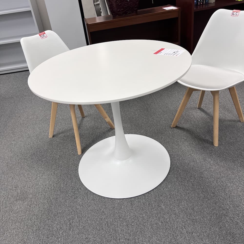 white round table tulip style cafe, used office furniture, break room table, modern, dining table, restaurant