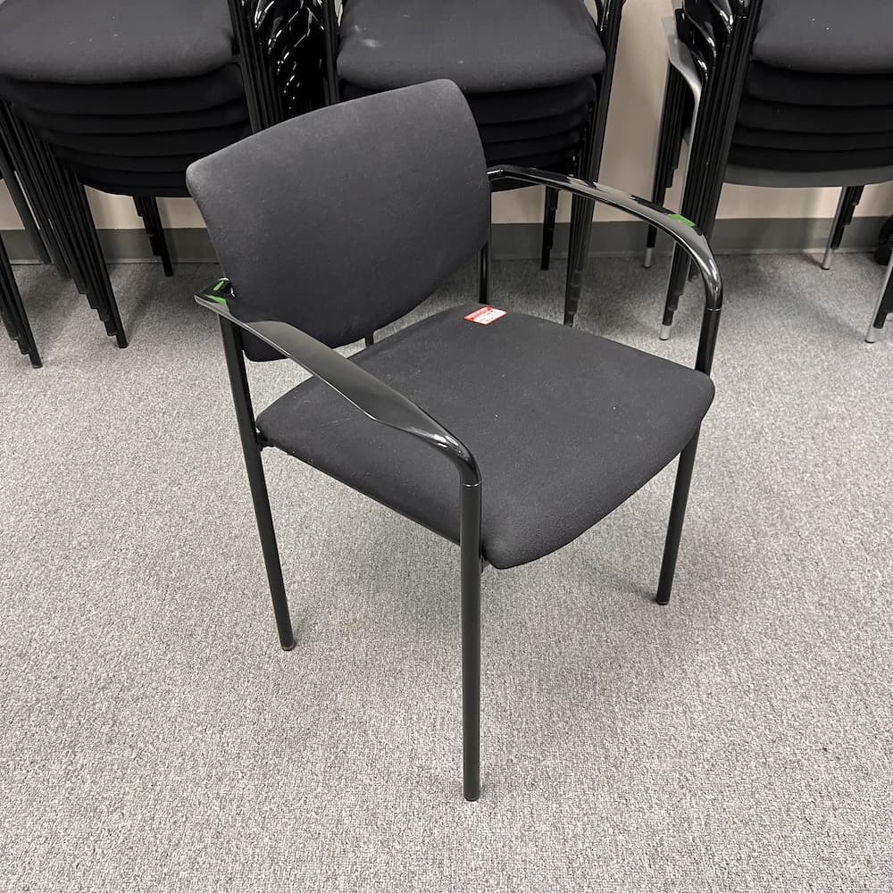 black upholstered stacking chair, guest office chair, steelcase player, commercial furniture, used office furniture