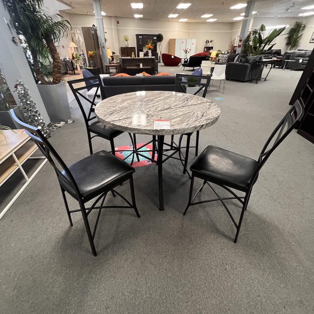 set of 4 black chairs, round faux stone dining table, set, used furniture