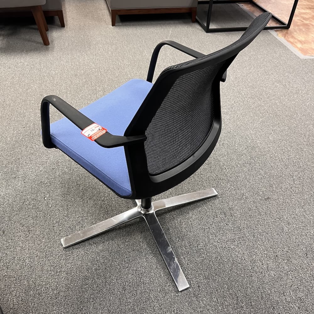 blue and black mesh back swivel chairs, orange box, used office furniture
