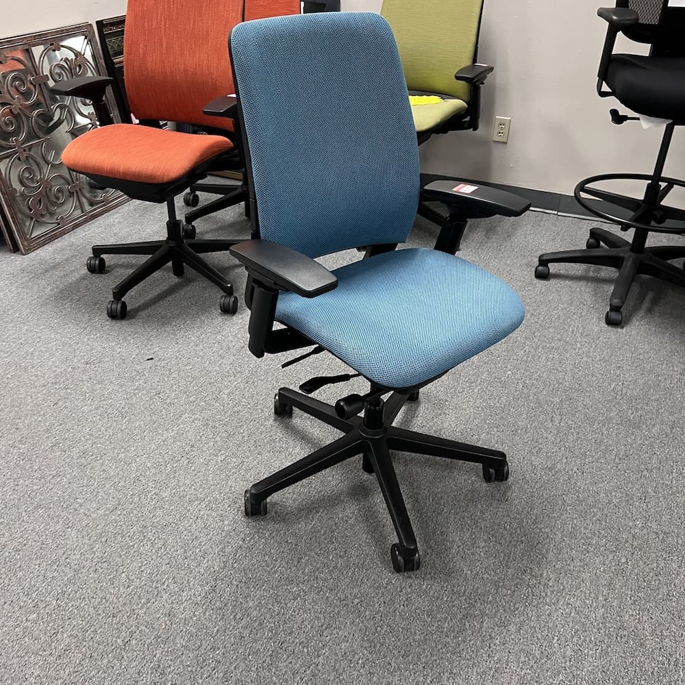 steelcase amia upholstered, blue, green, red, used office furniture, task chair