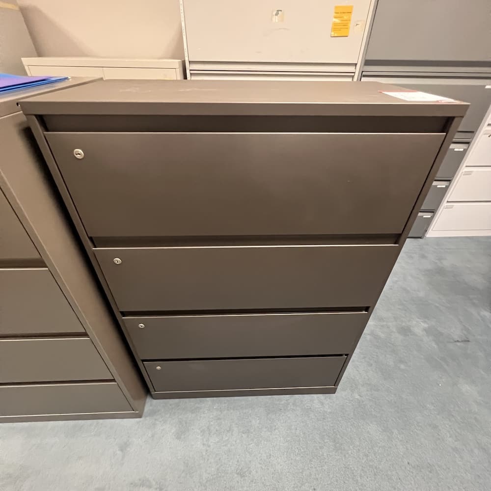 brown metal 4 drawer lateral file cabinet, steelcase, used office furniture