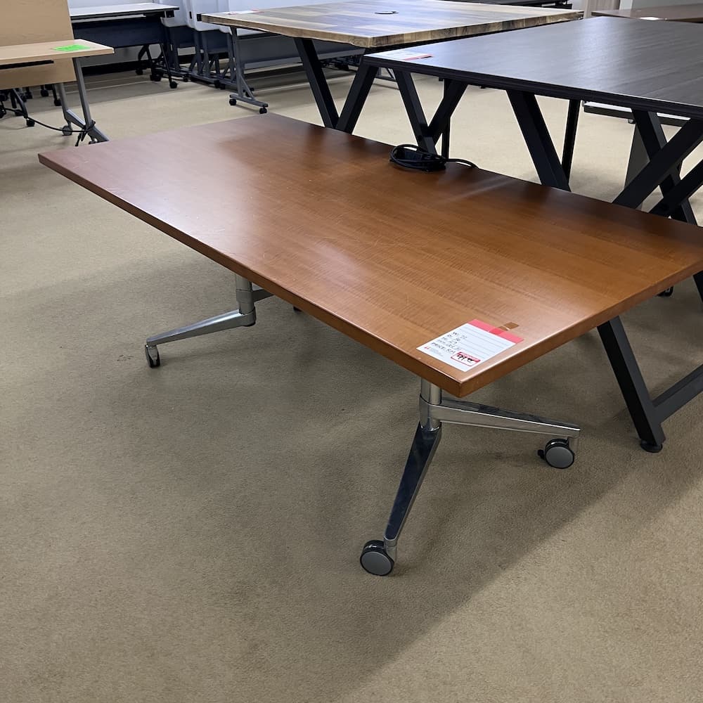 cherry veneer table 72" table, rolling, used office furniture