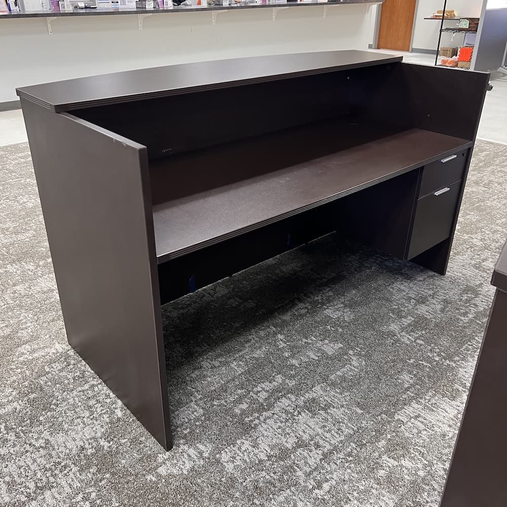 espresso laminate reception desk with box file, used office furniture