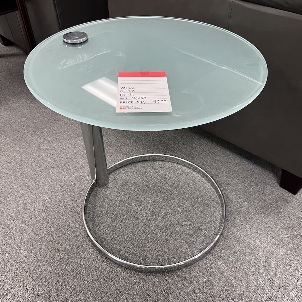glass round side table coffee, chrome base, used furniture