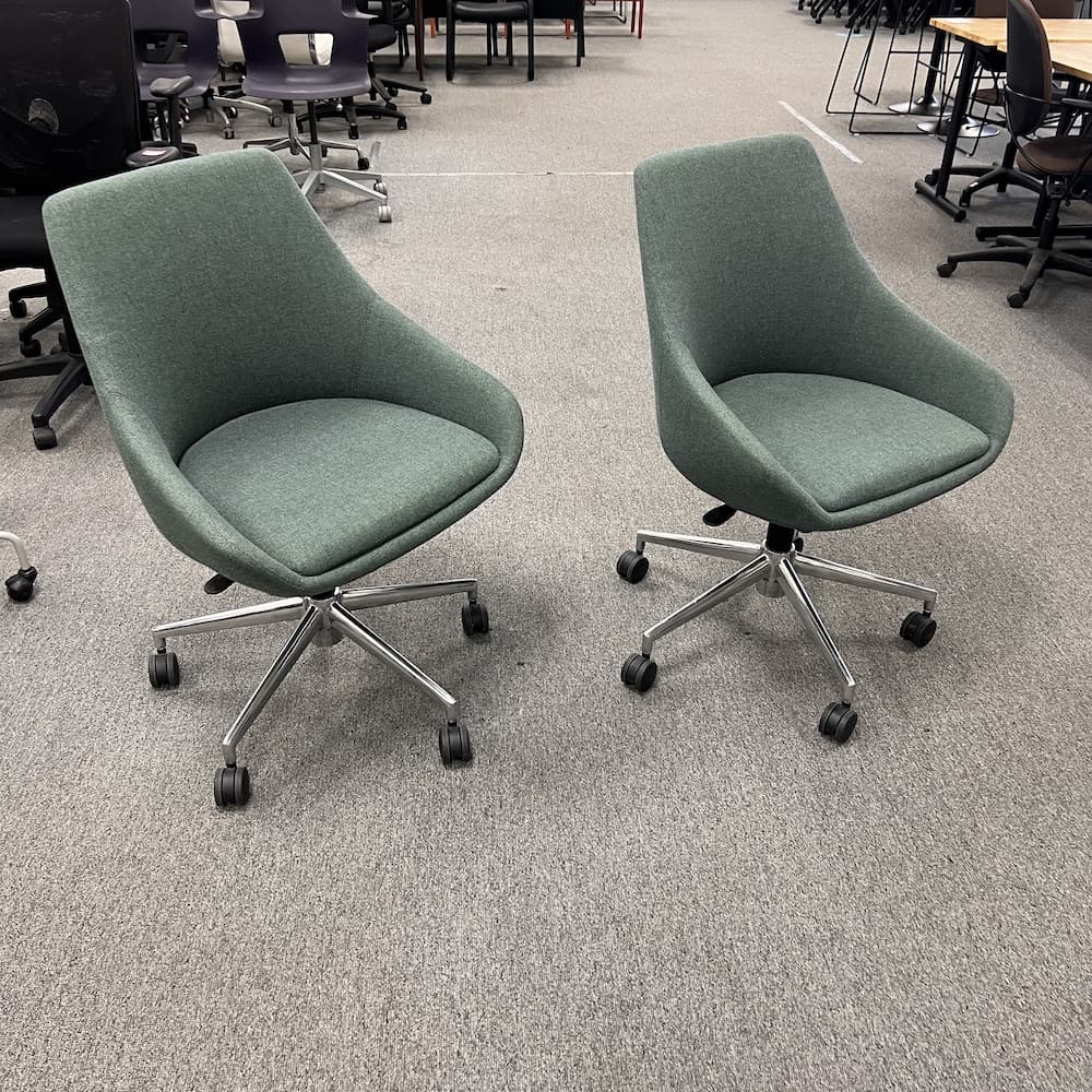 green upholstered heather swivel chair, erg international Carlton, used office furniture