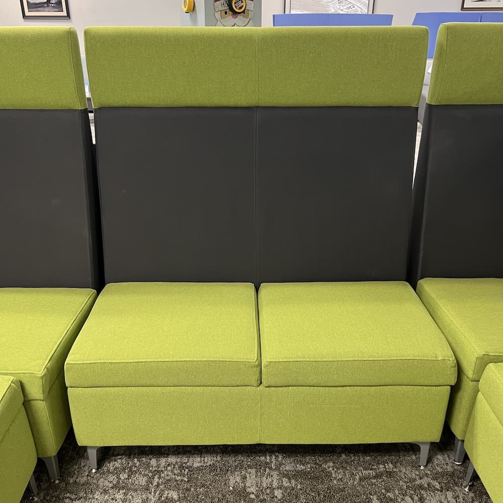 green and grey Kimball villa bench seating lounge for commercial spaces, used office furniture