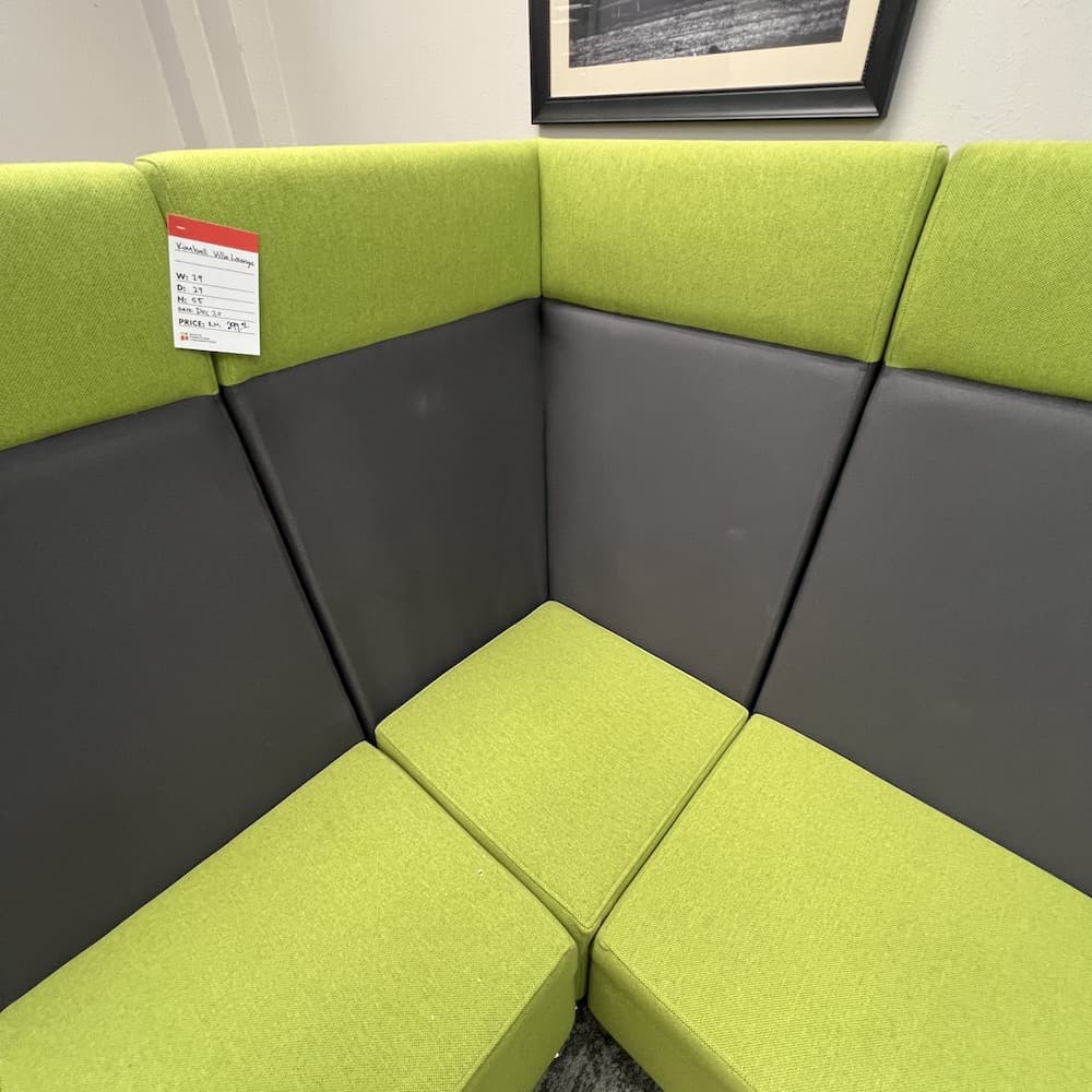 green and grey Kimball villa bench seating lounge for commercial spaces, used office furniture