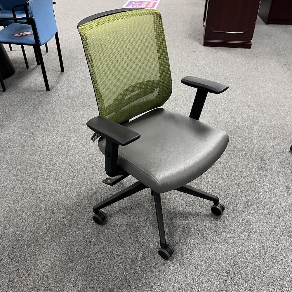 green mesh back steelcase reply with grey vinyl seat, used office furniture