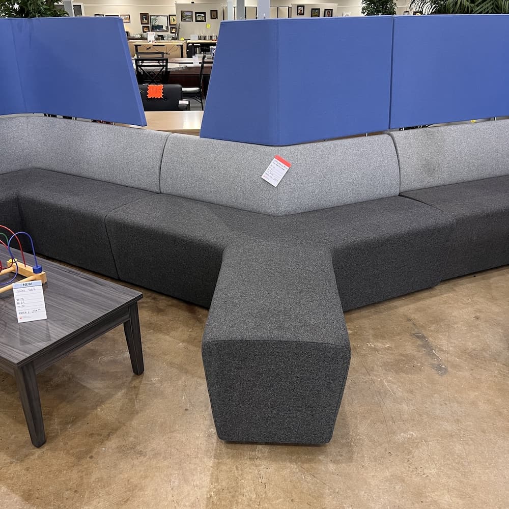 orange box flex seating grey two tone bench commercial lounge collaboration area, use office furniture