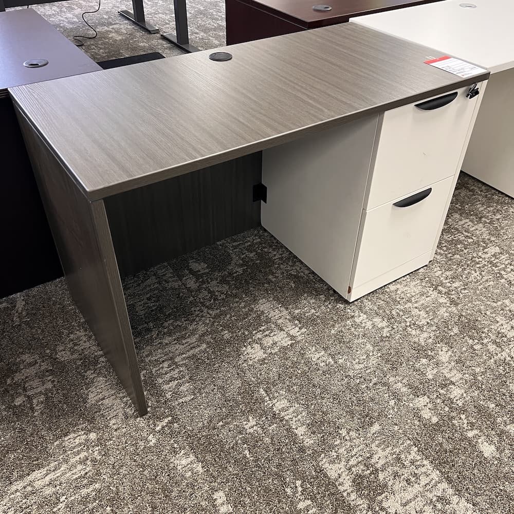 grey laminate desk with white drawers, file/file, used office furniture, 48" x 24"