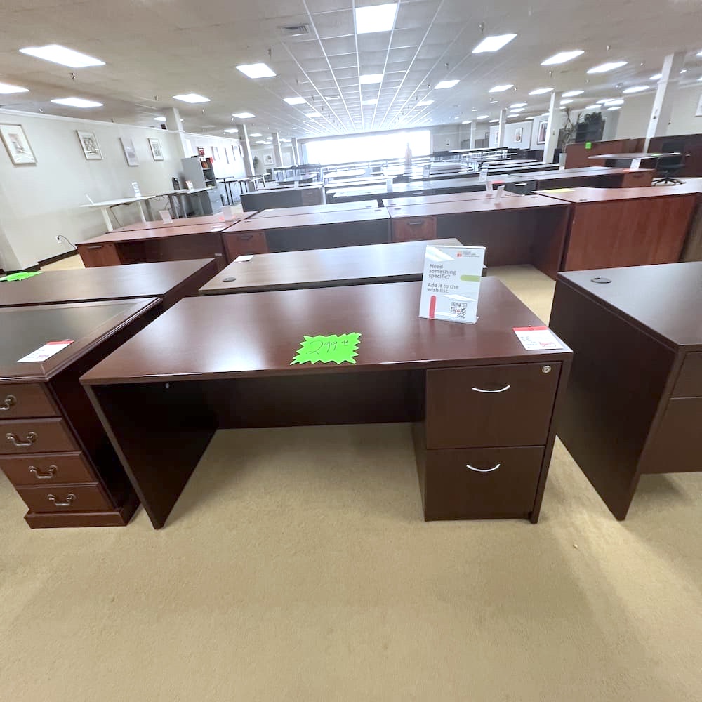 mahogany 60 x 30 laminate desk with file file, used office furniture