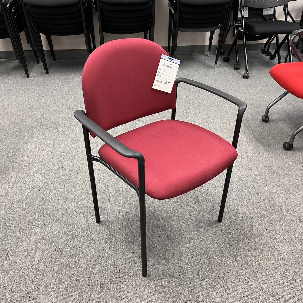 burgundy red upholstery fabric stacking chair with black base, arms, office star, new office furniture, closeout deals
