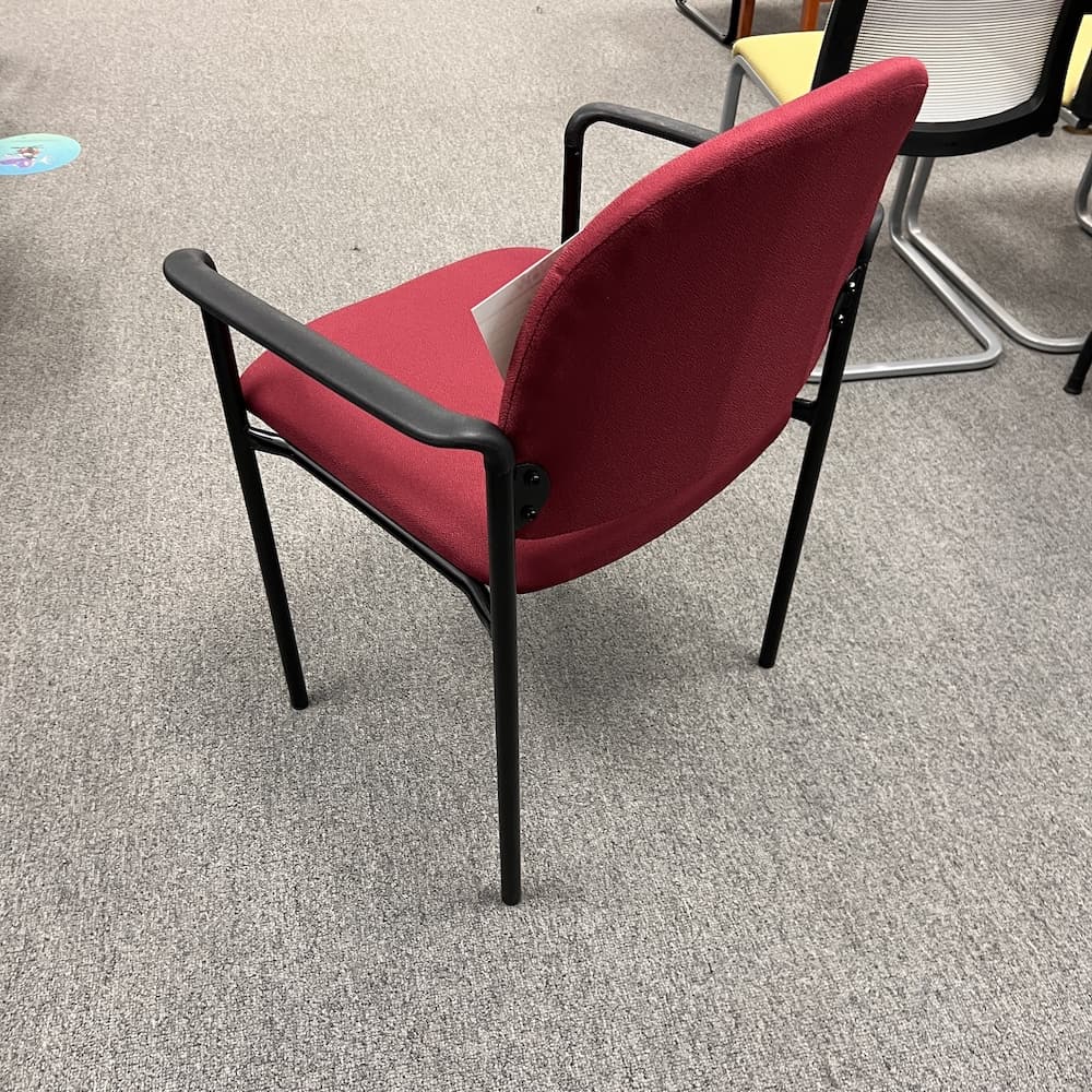 burgundy red upholstery fabric stacking chair with black base, arms, office star, new office furniture, closeout deals