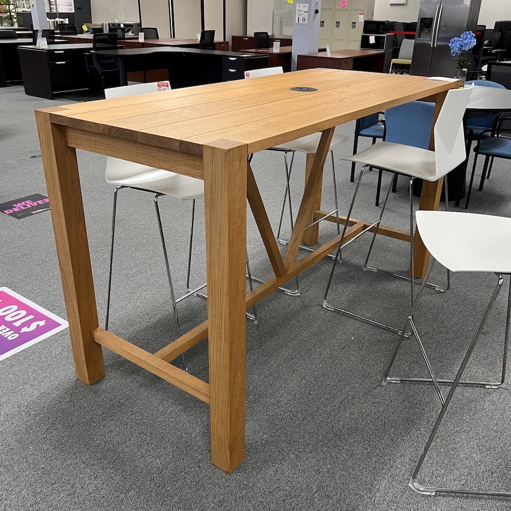 orange box bench bench collaboration table, bar height, used office furniture, steelcase