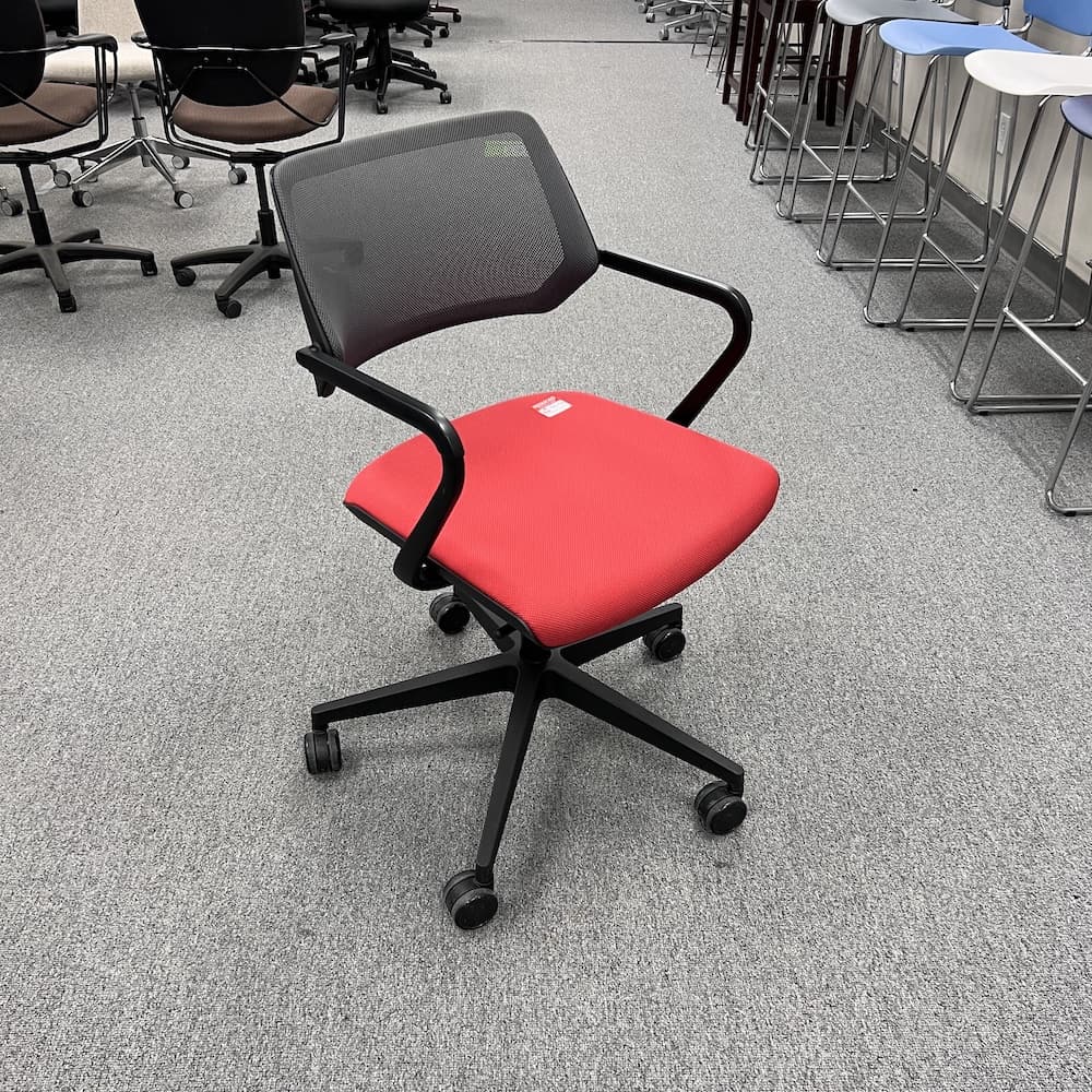 red upholstery seat steelcase qivi chair, conference seating, used office furniture mesh back
