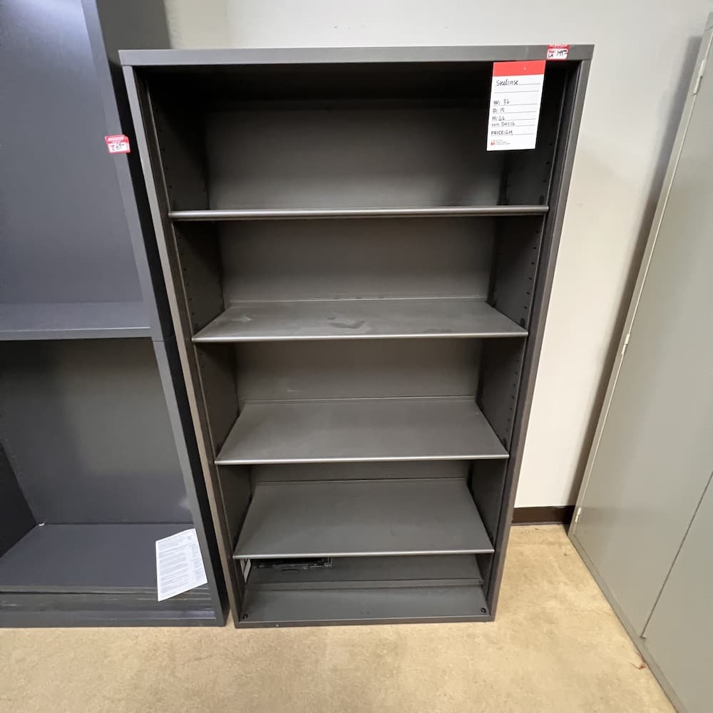 taupe brown metal steelcase bookcase bookshelf, heavy duty storage, used office furniture