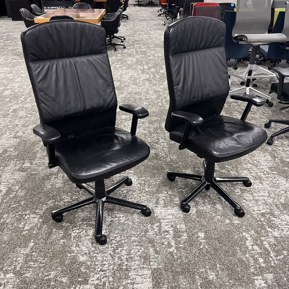 black leather steelcase vecta conference chairs, used office furniture