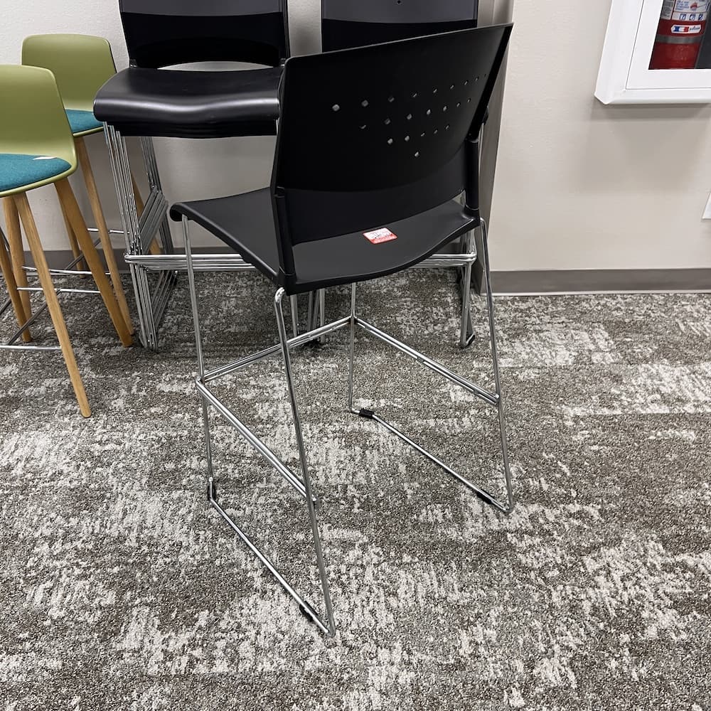 black plastic bar height stacking stool chair, used office furniture