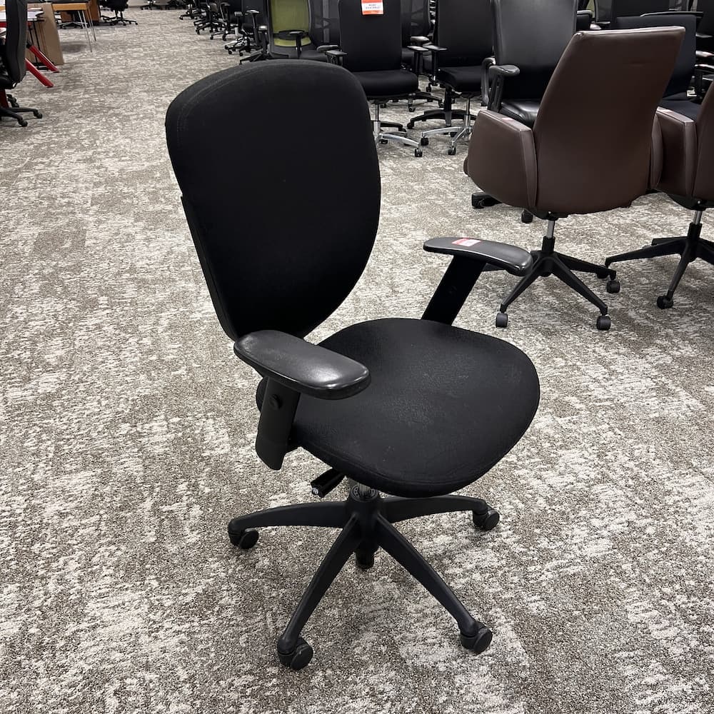 black upholstered Kimball wish task chair, used office furniture